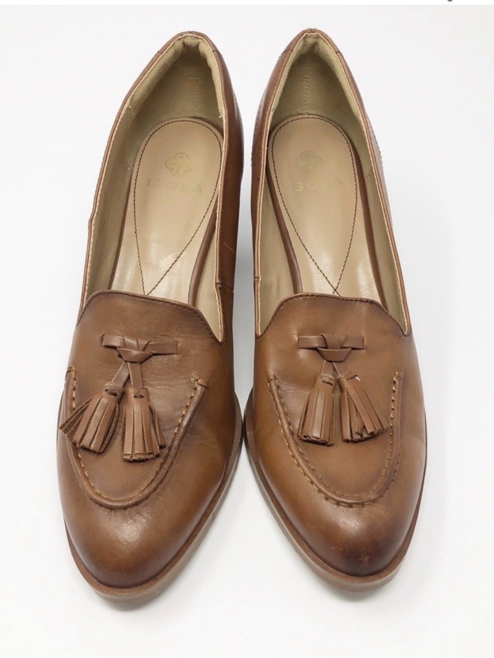 Isola Tan Leather Tassel Loafers